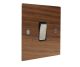 Walnut Flat Plate Wood 1G Double Pole 20Amp Rocker Switch with Satin Stainless Rocker and Black Trim