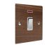 Walnut Flat Plate Wood 1G Double Pole 20Amp Rocker Switch with Neon with Polished Stainless Rocker and White Trim