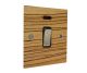 Solo Flat Plate Wood 1G Double Pole 20Amp Rocker Switch with Neon in Zebrano with Satin Stainless Rocker and Black Trim