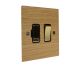 Solo Flat Plate Wood 1 Gang 13Amp Switch Fuse Spur in  Oak with Polished Brass Rocker and Black trim