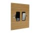 Solo Flat Plate Wood 1 Gang 13Amp Switch Fuse Spur in  Oak with Polished Stainless Rocker and Black Trim