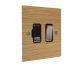 Solo Flat Plate Wood 1 Gang 13Amp Switch Fuse Spur in Oak with Satin Stainless Rocker and Black Trim