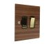 Walnut Flat Plate Wood 1 Gang 13Amp Switch Fuse Spur with Polished Brass Rocker and Black trim