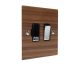 Walnut Flat Plate Wood 1 Gang 13Amp Switch Fuse Spur with Polished Stainless Rocker and Black Trim