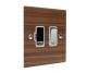 Walnut Flat Plate Wood 1 Gang 13Amp Switch Fuse Spur with Polished Stainless Rocker and White Trim 