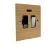 Solo Flat Plate Wood 1 Gang 13Amp Switch Fuse Spur with Neon in  Oak with Polished Stainless Rocker and Black Trim