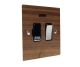 Walnut Flat Plate Wood 1 Gang 13Amp Switch Fuse Spur with Neon with Polished Stainless Rocker and Black Trim