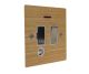 Solo Flat Plate Wood 1 Gang 13Amp Switch Fuse Spur with Neon and Flex Outlet in Oak with Satin Stainless Rocker and White Trim