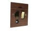 Walnut Flat Plate Wood 1 Gang 13Amp Switch Fuse Spur with Neon and Flex Outlet with Polished Brass Rocker and Black trim