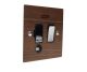 Walnut Flat Plate Wood 1 Gang 13Amp Switch Fuse Spur with Neon and Flex Outlet with Polished Stainless Rocker and Black