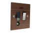 Walnut Flat Plate Wood 1 Gang 13Amp Switch Fuse Spur with Neon and Flex Outlet with Satin Stainless Rocker and Black Tri