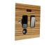 Solo Flat Plate Wood 1 Gang 13Amp Switch Fuse Spur with Neon and Flex Outlet in Zebrano with Polished Stainless Rocker and Black