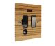 Solo Flat Plate Wood 1 Gang 13Amp Switch Fuse Spur with Neon and Flex Outlet in Zebrano with Satin Stainless Rocker and Black Tr