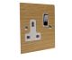 Solo Flat Plate Wood 1 Gang 13Amp Switched Socket in  Oak with Polished Stainless Rocker and White Trim