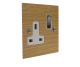 Solo Flat Plate Wood 1 Gang 13Amp Switched Socket in Oak with Satin Stainless Rocker and White Trim