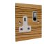 Solo Flat Plate Wood 1 Gang 13Amp Switched Socket in Zebrano with Polished Stainless Rocker and White Trim