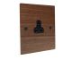 Walnut Flat Plate Wood 1Gang 2Amp Unswitched Socket with Black Insert