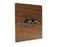 Walnut Flat Plate Wood 2 Gang Intermediate (3way switching) Toggle Switch with Black Nickel Toggle