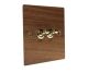 Walnut Flat Plate Wood 2 Gang Intermediate (3way switching) Toggle Switch with Polished Brass Toggle