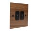 Walnut Flat Plate Wood 2Gang TV Co-axial Non Isolated Socket with Black Insert