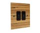 Solo Flat Plate Wood 2Gang TV Co-axial Non Isolated Socket in Zebrano with Black Insert