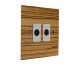 Solo Flat Plate Wood 2Gang TV Co-axial Non Isolated Socket in Zebrano with White Insert