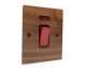 Walnut Flat Plate Wood 45Amp Double Pole Cooker Switch with Neon on a Single Square Plate with Black Insert