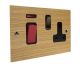 Solo Flat Plate Wood 45Amp Double Pole Cooker Switch with 13Amp Switched Socket in Oak with Antique Brass Rocker and Black Trim