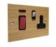 Solo Flat Plate Wood 45Amp Double Pole Cooker Switch with 13Amp Switched Socket in Oak with Polished Stainless Rocker and Black