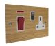 Solo Flat Plate Wood 45Amp Double Pole Cooker Switch with 13Amp Switched Socket in Oak with Satin Stainless Rocker and White Tri