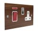 Walnut Flat Plate Wood 45Amp Double Pole Cooker Switch with 13Amp Switched Socket with Satin Stainless Rocker and White