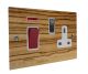 Solo Flat Plate Wood 45Amp Double Pole Cooker Switch with 13Amp Switched Socket in Zebrano  with Satin Stainless Insert and Whit