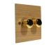 Solo Flat Plate Wood 2 Gang 2Way Push on/Push off 2 x 250W/VA Dimmer Switch in  Oak with Polished Brass Knob