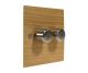 Solo Flat Plate Wood 2 Gang 2Way Push on/Push off 2 x 250W/VA Dimmer Switch in  Oak with Satin Stainless knob