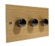 Solo Flat Plate Wood 3 Gang 2Way Push on/Push off 3 x 250W/VA Dimmer Switch in Oak with Black Nickel Knob