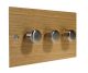 Solo Flat Plate Wood 3 Gang 2Way Push on/Push off 3 x 250W/VA Dimmer Switch in  Oak with Satin Stainless knob