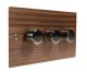 Walnut Flat Plate Wood 3 Gang 2Way Push on/Push off 3 x 250W/VA Dimmer Switch with Antique Brass knob