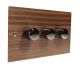 Walnut Flat Plate Wood 3 Gang 2Way Push on/Push off 3 x 250W/VA Dimmer Switch with Black Nickel Knob