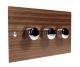 Walnut Flat Plate Wood 3 Gang 2Way Push on/Push off 3 x 250W/VA Dimmer Switch with Polished Stainless Knob