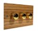 Solo Flat Plate Wood 3 Gang 2Way Push on/Push off 3 x 250W/VA Dimmer Switch in Zebrano with Polished Brass Knob