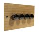 Solo Flat Plate Wood 4 Gang 2Way Push on/Push off 4 x 250W/VA Dimmer Switch in Oak with Black Nickel Knob