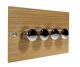 Solo Flat Plate Wood 4 Gang 2Way Push on/Push off 4 x 250W/VA Dimmer Switch in  Oak with Polished Stainless Knob