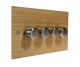 Solo Flat Plate Wood 4 Gang 2Way Push on/Push off 4 x 250W/VA Dimmer Switch in  Oak with Satin Stainless knob