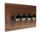 Walnut Flat Plate Wood 4 Gang 2Way Push on/Push off 4 x 250W/VA Dimmer Switch with Black Nickel Knob