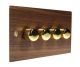 Walnut Flat Plate Wood 4 Gang 2Way Push on/Push off 4 x 250W/VA Dimmer Switch with Polished Brass Knob