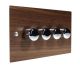 Walnut Flat Plate Wood 4 Gang 2Way Push on/Push off 4 x 250W/VA Dimmer Switch with Polished Stainless Knob