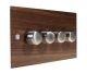 Walnut Flat Plate Wood 4 Gang 2Way Push on/Push off 4 x 250W/VA Dimmer Switch with Satin Stainless Knob