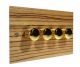 Solo Flat Plate Wood 4 Gang 2Way Push on/Push off 4 x 250W/VA Dimmer Switch in Zebrano with Polished Brass Knob