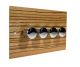 Solo Flat Plate Wood 4 Gang 2Way Push on/Push off 4 x 250W/VA Dimmer Switch in Zebrano with Polished Stainless Knob