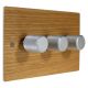 Solo Flat Plate Wood 3 Gang 2Way Push on/Push off  LED Dimmer Switch in Oak with designer Retro Satin Silver Knob